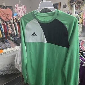 adidas Green Black & White Colorblock Long-Sleeve Athletic Shirt